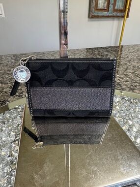 Coach Black Signature Card Case with Metallic Stripe card holder
